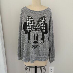 Disney Parks Women’s Crew Neck Minnie Mouse Knit Sweater Heather Gray Size XL
